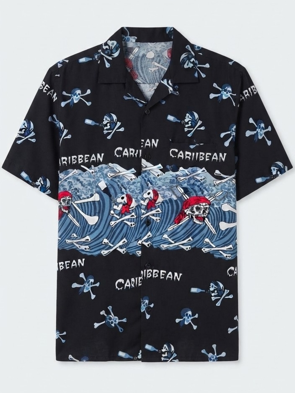 Rima Caribbean Pirate Skull Hawaiian Shirt Men's Large